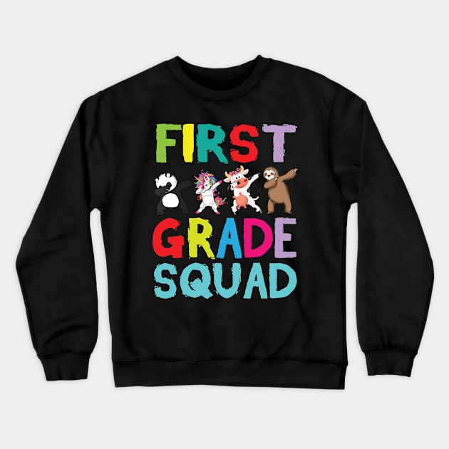 Animals Students Dabbing Back To School First Grade Squad Crewneck Sweatshirt by bakhanh123